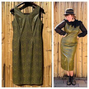 Vintage 90s Vision Apparel Green Snake Print Pleather Sleeveless Sheath Dress